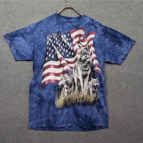 The Mountain Wolf USA Flag T-Shirt Mens Large Tie-dye Graphic Print Pullover Tee - Picture 1 of 10